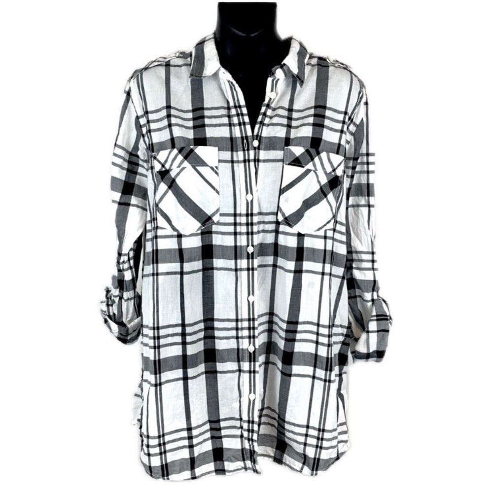Express boyfriend plaid button down shirt , size junior large - Picture 1 of 6